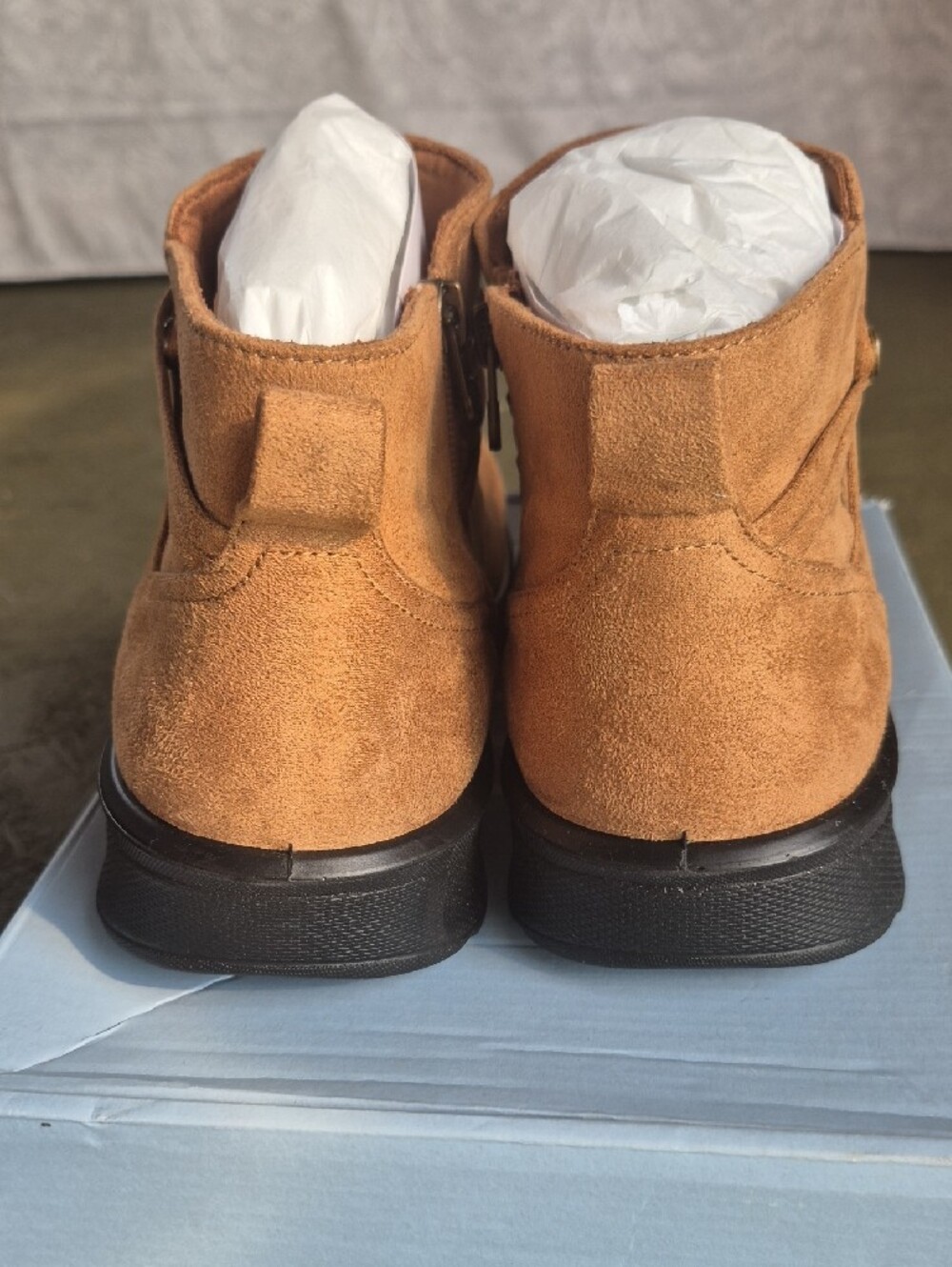 Bzees Tan Suede Ankle Booties with Black Wedge Sole - Picture 4 of 8